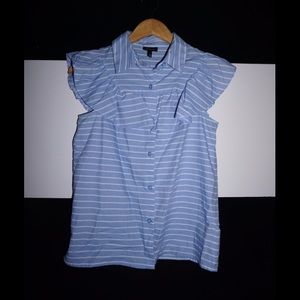 Striped Button Down with Ruffle